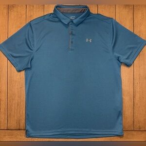 Under Armour Mens XL Golf Polo Heat Gear Dark Teal Striped Loose Short Sleeve